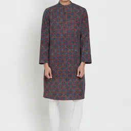 Fabindia Men Blue & Red Ethnic Motifs Printed Kurta image 1