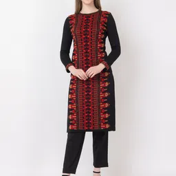 KEIKO Thread Work Ethnic Motifs Embroidered Round Neck Acrylic Straight Kurta-picture-32
