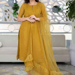 Label Shaurya Sanadhya Ethnic Motifs Embroidered Sequinned Kurta with Trousers & Dupatta-picture-21