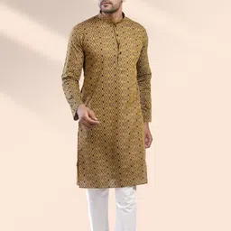 Lightpole Gometric Printed Mandarin Collar Cotton Kurta-picture-14