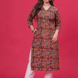 HEARTLOOM Women Floral Printed Mirror Work Block Print Handloom Kurta-picture-19