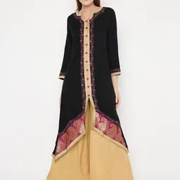 Peppertree Women Black & Maroon Ethnic Motifs Printed Handloom Kurta-picture-20