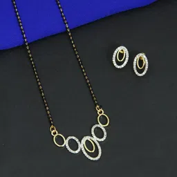 FEMMIBELLA Gold-Plated & Black Beaded & AD-Studded Mangalsutra image 1