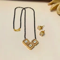 ABDESIGNS Gold-Plated Kundan-Studded Mangalsutra With Pair Of Earrings image 1
