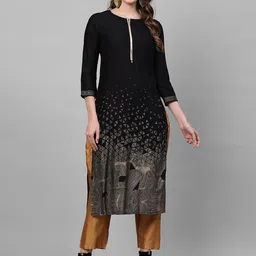 Anouk Abstract Foil Printed Round Neck Three-Quarter Sleeves Straight Kurta image 1