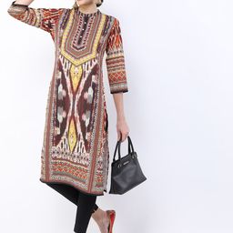 Vishudh Women Brown & Orange Abstract Printed Kurta-picture-29