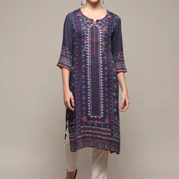 Biba Floral Printed Round Neck A-Line Kurta-picture-18