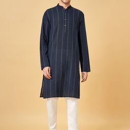indus route by Pantaloons Geometric Printed Mandarin Collar Cotton Straight  Kurta-picture-45