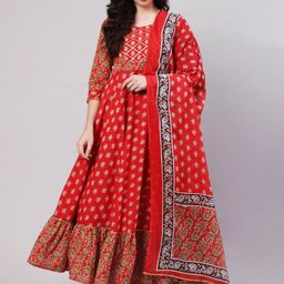 GLAM ROOTS Floral Printed Anarkali Gotta Patti Kurta With Trouser & Dupatta-picture-22