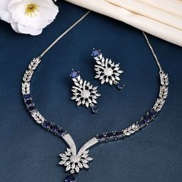 ZENEME Rhodium-Plated American Diamond-Studded Jewellery Set-picture-14