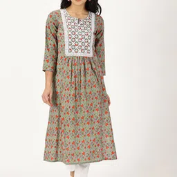 Saffron Threads Women Floral Printed Thread Work Floral Kurta-picture-19