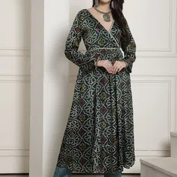 NEUDIS Abstract Printed V-Neck Anarkali Kurta for Timeless Grace image 1