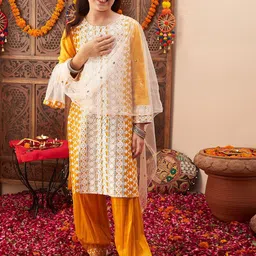 Cherry & Jerry Girls Ethnic Motifs Embroidered Chikankari Pure Cotton Kurta Set-picture-18