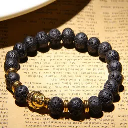 Young & Forever Unisex Black & Gold-Toned Brass Crystals Handcrafted Brass-Plated Bracelet-picture-41
