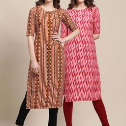 7threads Women's Crepe Red & Brown Color Ethnic Motif Printed Straight Kurta (PACK OF 2)-picture-48