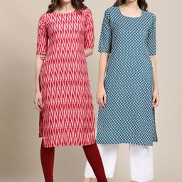 7threads KALINI Women Pack Of 2 Pink & Teal Printed Crepe Straight Kurta-picture-17