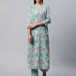 Sringam Floral Printed Pure Cotton Kurta With Trousers image 1