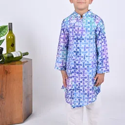Maaikid  Boys Abstract Printed  Mandarin Collar Angrakha Chanderi Silk Kurta with Pyjamas-picture-42