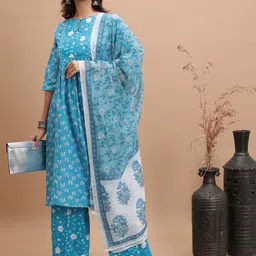 Vishudh Floral Printed A-Line Kurta with Palazzos & With Dupatta-picture-13