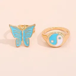 DESTINY JEWELS Set Of 2 Gold Plated Butterfly & Drip Oil Style Finger Rings-picture-28