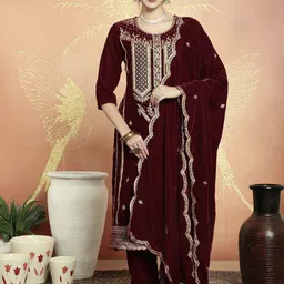 Stylee LIFESTYLE Floral Embroidered Velvet Unstitched Dress Material image 1