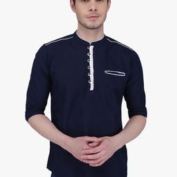 Kuons Avenue Men Navy Blue Linen Casual Short Kurta-picture-32