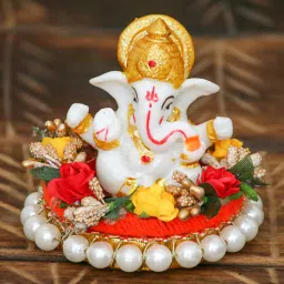 Red Metal Lord Ganesha Idol on Decorative Handcrafted Plate by eCraftIndia-picture-17