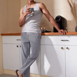DAMENSCH Men Black Checks Woven Cotton Stretch Pyjama-picture-40