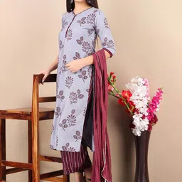 V TRADITION Women Blue Ethnic Motifs Printed Kurta with Palazzos & With Dupatta-picture-30