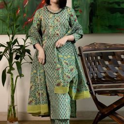 GoSriKi Floral Printed Straight Kurta With Trousers & Dupatta-picture-49