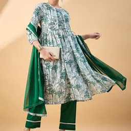 all about you Women Printed Regular Kurta with Trousers & With Dupatta image 1