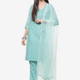 Biba Women Blue Ethnic Motifs Yoke Design Kurta with Trousers & With Dupatta-picture-21