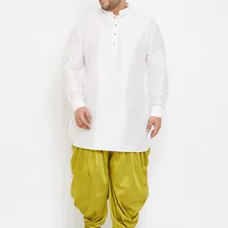 VASTRAMAY Men White Kurta with Green Dhoti Pants image 4