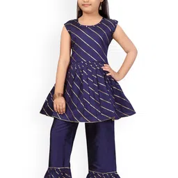 Aarika Girls Navy Blue Printed Panelled Pure Cotton Kurti with Sharara-picture-19