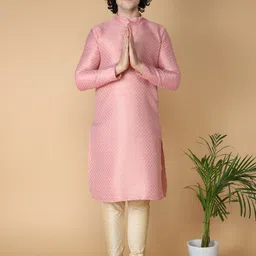 NAMASKAR Ethnic Motifs Woven Design Mandarin Collar Silk Kurta-picture-29