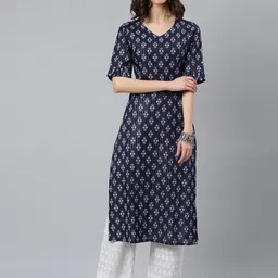 Idalia Women Blue Geometric Kurta-picture-11