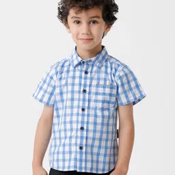 KATE & OSCAR Boys Blue Standard Gingham Checks Checked Pure Cotton Casual Shirt-picture-16