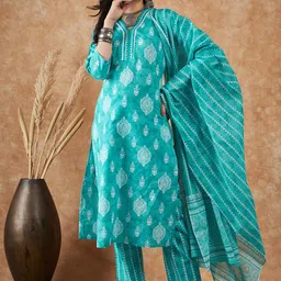 Vastramyaa Ethnic Motifs Printed Regular Pure Cotton Kurta with Trousers & Dupatta-picture-30