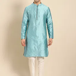 Amodh by Kisah Men Teal Thread Work Jacquard Kurta image 1