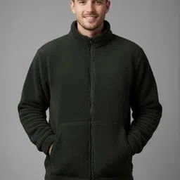 fashlook Men Fleece Longline Open Front Jacket with Embroidered-image-45