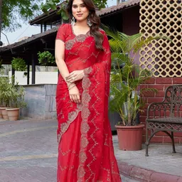 all about you Ethnic Motifs Embroidered Silk Blend Heavy Work Saree-picture-32