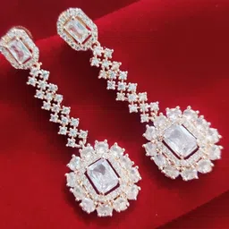 Opal Touch Rose Gold-Plated Crystals Studded Contemporary Drop Earrings-image-28