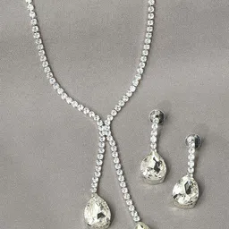 DressBerry Cubic Zirconia Studded Lariat Necklace and Earrings image 1