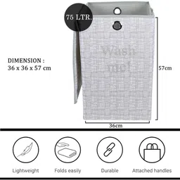 Aura 3Pcs Grey Jute Printed Foldable Laundry Bags With Lid & Ring- 75 L Each image 5