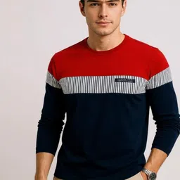 AUTNA Men Striped Round Neck Cotton T-shirt-image-94