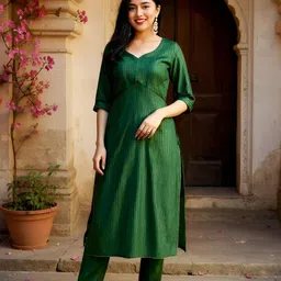 SZN Striped V-Neck Straight Pure Cotton Kurta With Trousers And Dupatta image 3