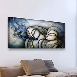 Tushaco Handicrafts Blue & Grey 1 Piece Canvas Religious Wall Paintings image 3