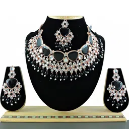 VATSALYA CREATION Alloy Black Jewellery set With A pair of Earing & Manng Tika-picture-12
