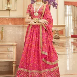 ETHNIC PLUS Embroidered Semi-Stitched Organza Lehenga & Unstitched Blouse & Dupatta image 3
