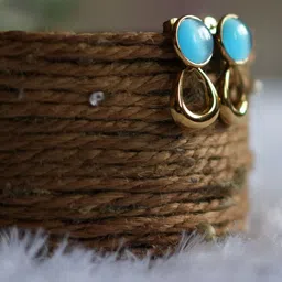 Omkar Jewels Gold-Plated Artificial Stones Studded Geometric Shaped Drop Earrings image 2